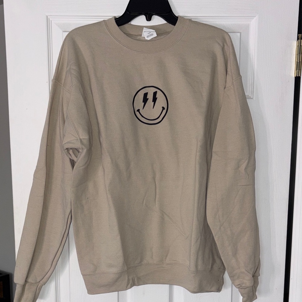 Beige Smiley Face womens crew neck